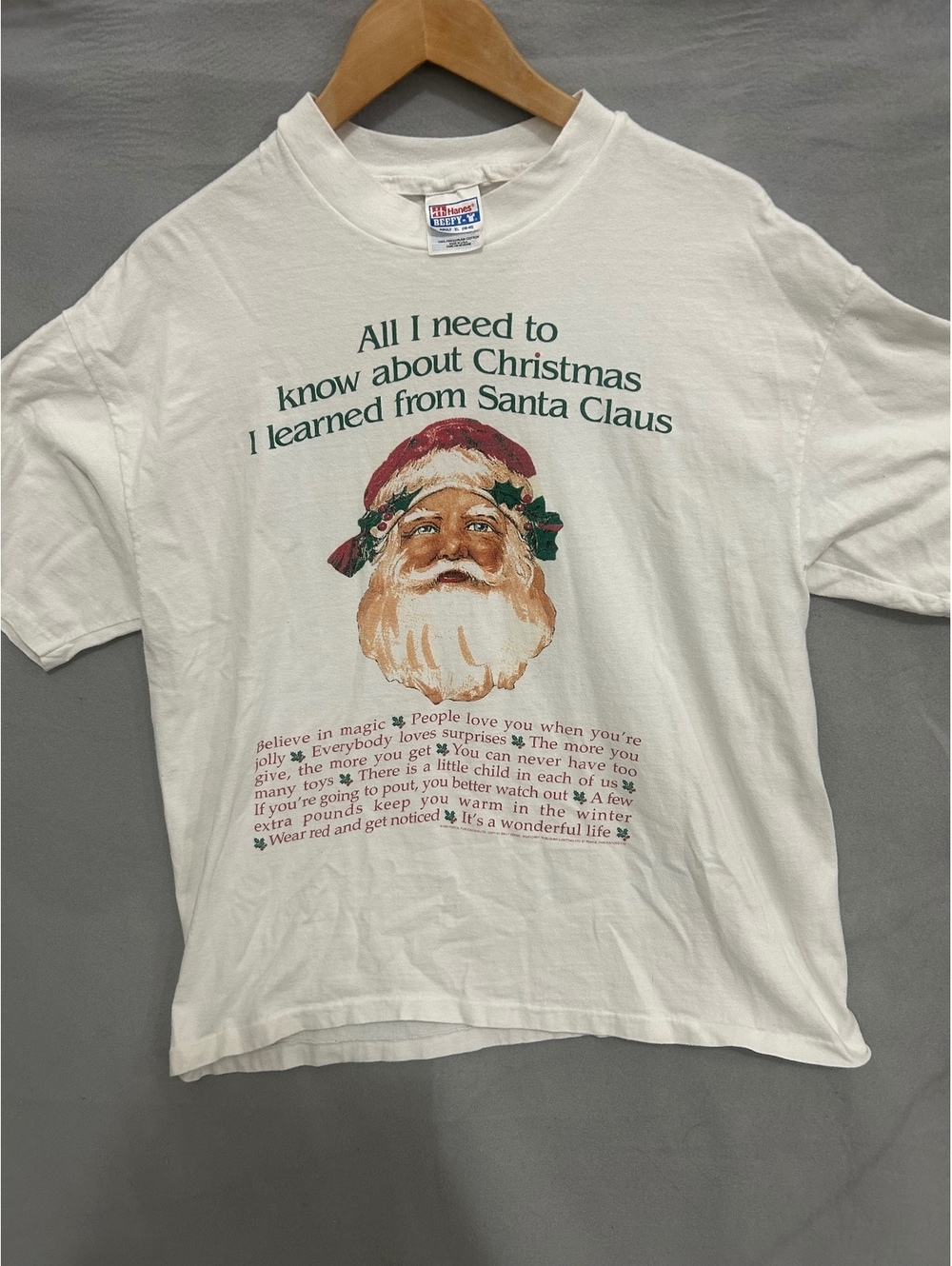 Vtg single stitch Beefy T-Shirt White XL Christmas Santa Claus Graphic Cotton